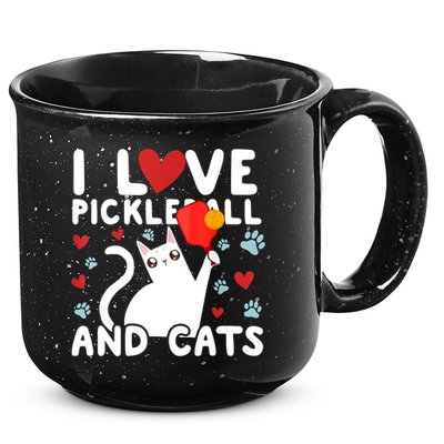 I Love Pickleball & Cats White Cat Fitness Workout Gift TShirt 15oz Campfire Ceramic Mug
