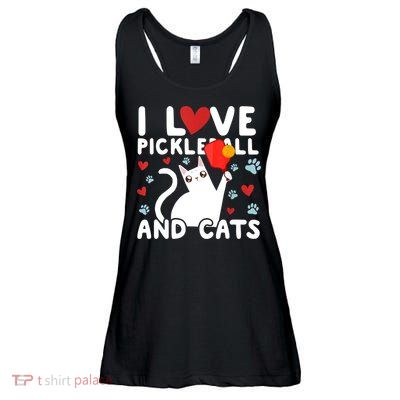 I Love Pickleball & Cats White Cat Fitness Workout Gift TShirt Ladies Essential Flowy Tank