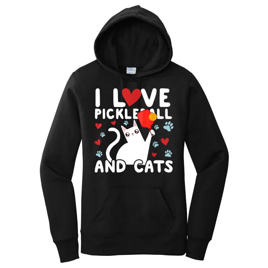 I Love Pickleball & Cats White Cat Fitness Workout Gift TShirt Women's Pullover Hoodie