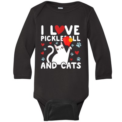 I Love Pickleball & Cats White Cat Fitness Workout Gift TShirt Baby Long Sleeve Bodysuit