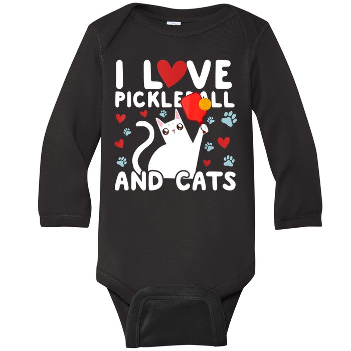 I Love Pickleball & Cats White Cat Fitness Workout Gift TShirt Baby Long Sleeve Bodysuit