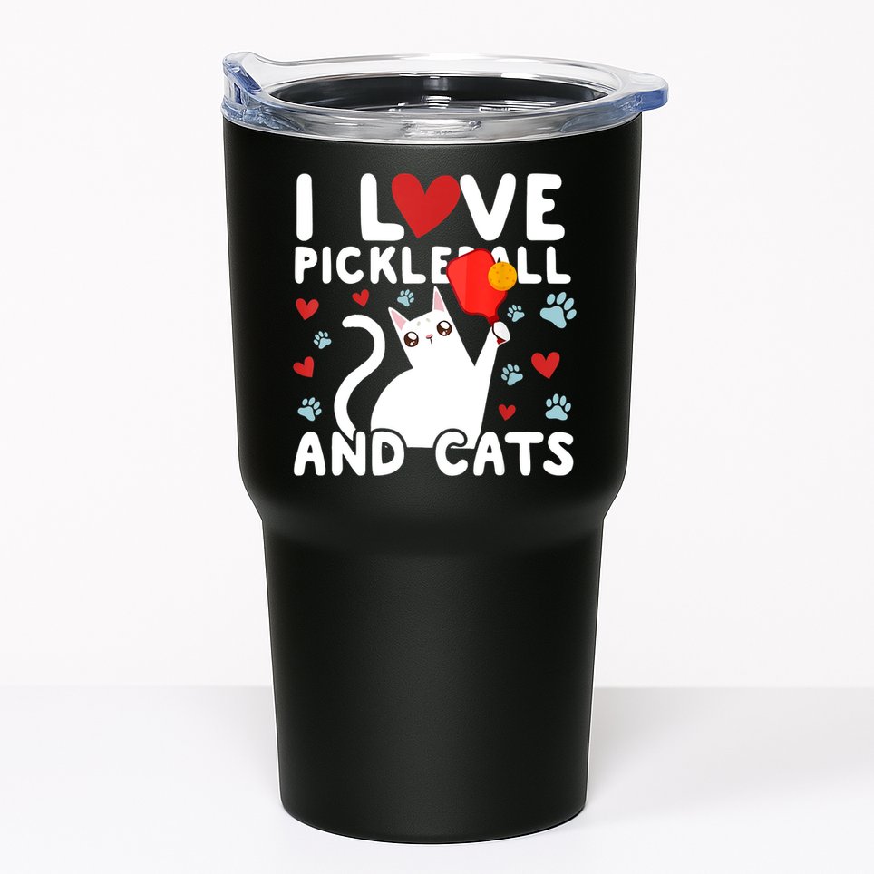 I Love Pickleball & Cats White Cat Fitness Workout Gift TShirt Tumbler