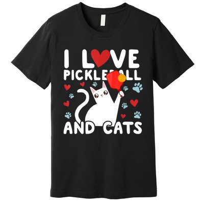 I Love Pickleball & Cats White Cat Fitness Workout Gift TShirt Premium T-Shirt