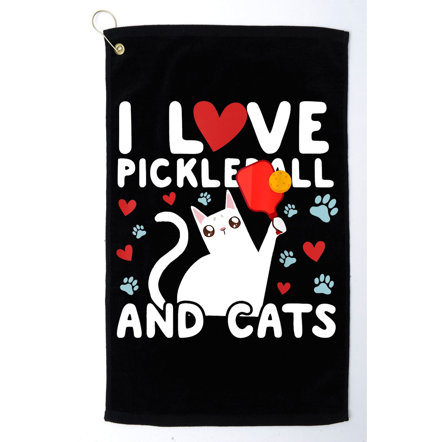 I Love Pickleball & Cats White Cat Fitness Workout Gift TShirt Golf Towel