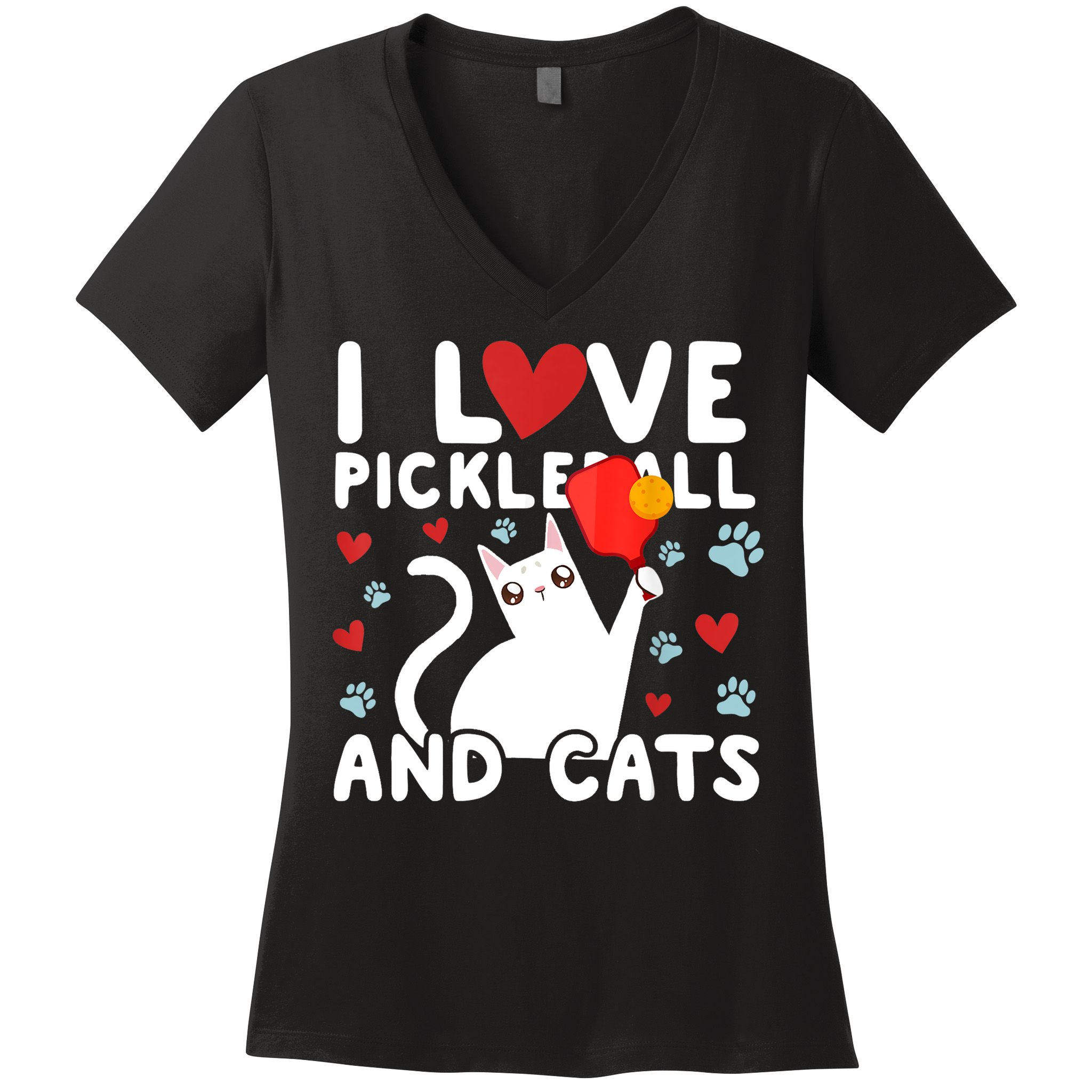 I Love Pickleball & Cats White Cat Fitness Workout Gift TShirt Women's V-Neck T-Shirt