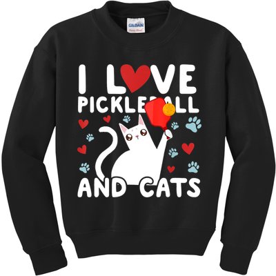 I Love Pickleball & Cats White Cat Fitness Workout Gift TShirt Kids Sweatshirt