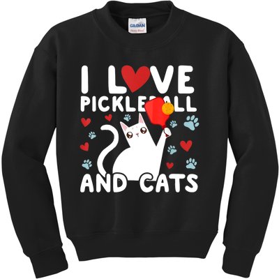 I Love Pickleball & Cats White Cat Fitness Workout Gift TShirt Kids Sweatshirt