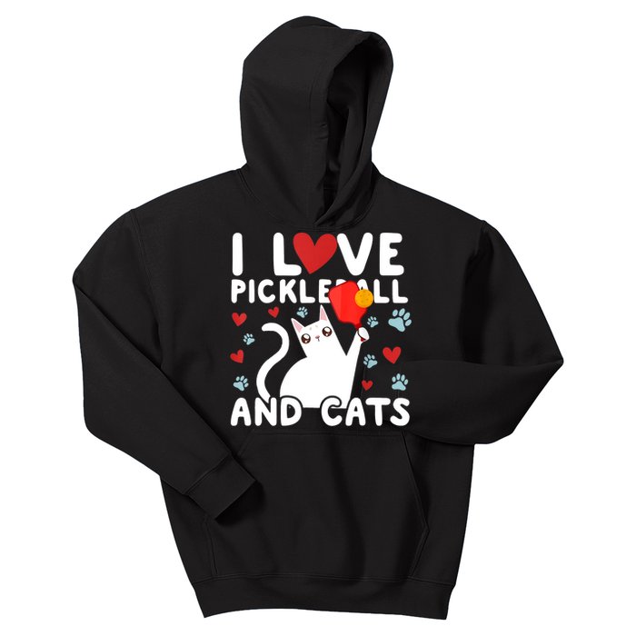 I Love Pickleball & Cats White Cat Fitness Workout Gift TShirt Kids Hoodie