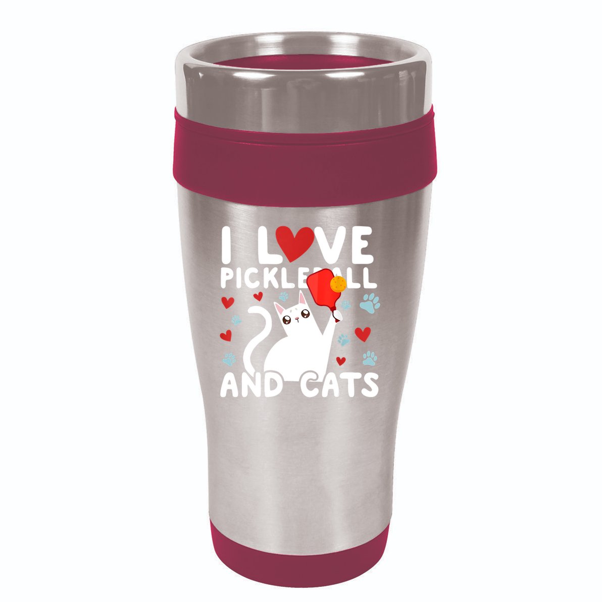 I Love Pickleball & Cats White Cat Fitness Workout Gift TShirt 16oz Travel Tumbler