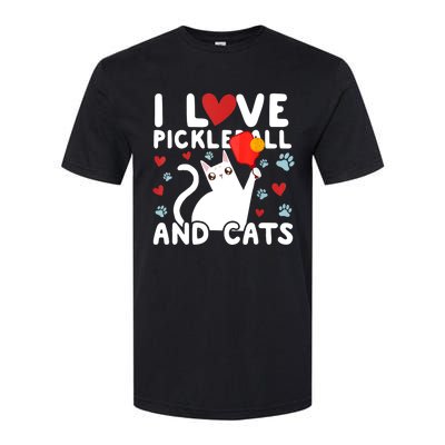 I Love Pickleball & Cats White Cat Fitness Workout Gift TShirt Softstyle® CVC T-Shirt