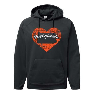 I Love Pennsylvania Funny Cute State Pride Heart Gift Performance Fleece Hoodie