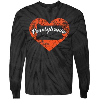 I Love Pennsylvania Funny Cute State Pride Heart Gift Tie-Dye Long Sleeve Shirt