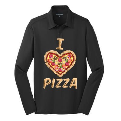 I Love Pizza For Pizza Lover Silk Touch Performance Long Sleeve Polo