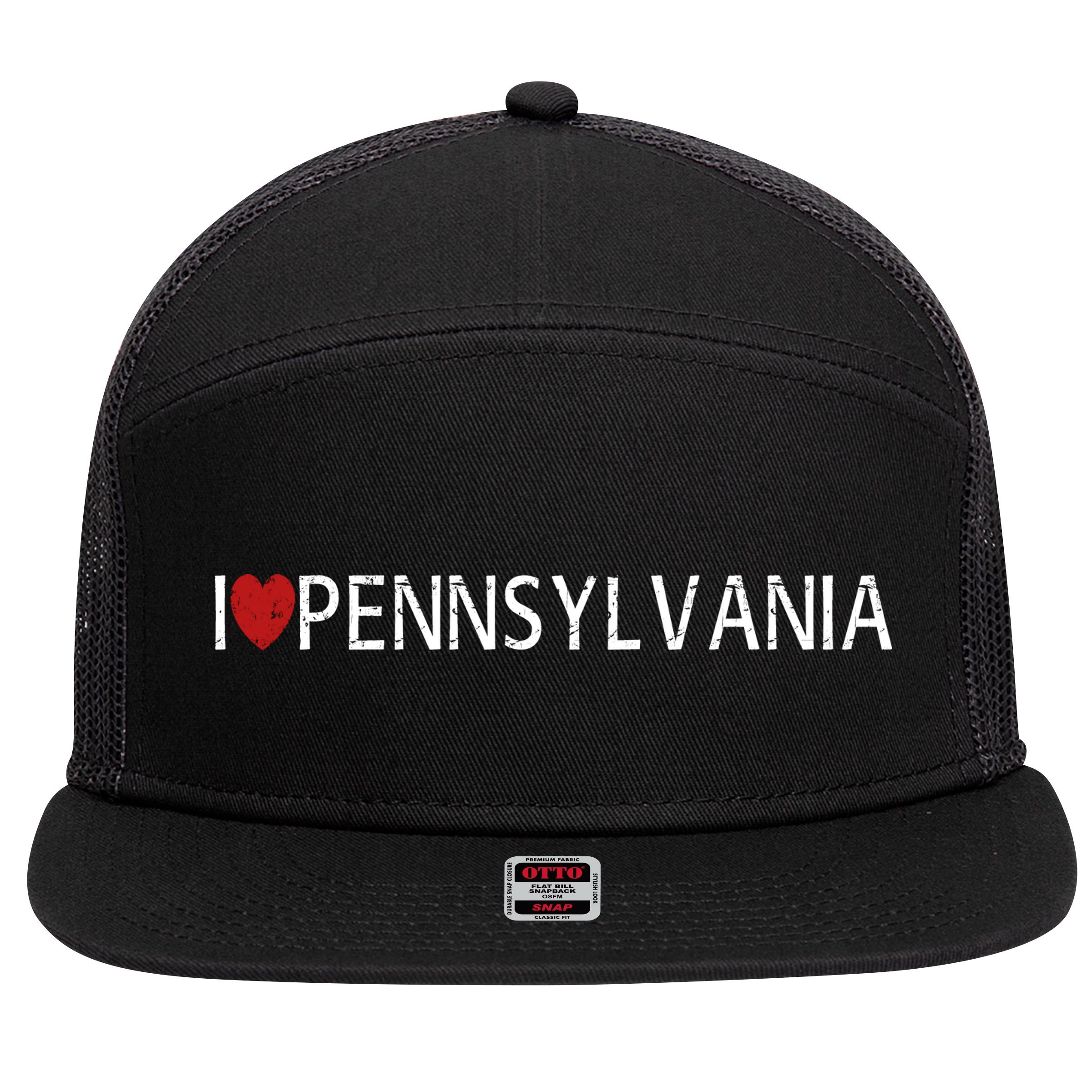 I Love Pennsylvania 7 Panel Mesh Trucker Snapback Hat