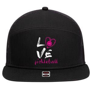 I Love Pickleball Funny Pickle Ball Tee For Player 7 Panel Mesh Trucker Snapback Hat