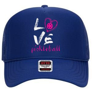 I Love Pickleball Funny Pickle Ball Tee For Player High Crown Mesh Back Trucker Hat