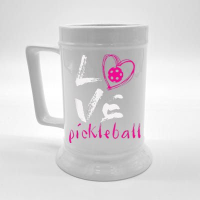 I Love Pickleball Funny Pickle Ball Tee For Player Beer Stein