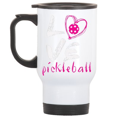 I Love Pickleball Funny Pickle Ball Tee For Player Stainless Steel Travel Mug