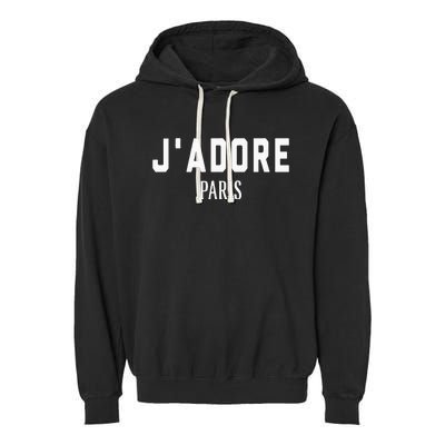 I Love Paris J Adore Paris France Black Graphic Garment-Dyed Fleece Hoodie