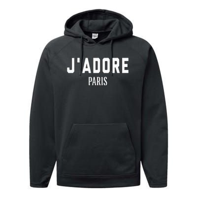 I Love Paris J Adore Paris France Black Graphic Performance Fleece Hoodie