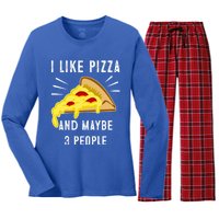 I Like Pizza And Maybe 3 People Funny Sarcasm Pizza Lover Meaningful Gift Women's Long Sleeve Flannel Pajama Set 