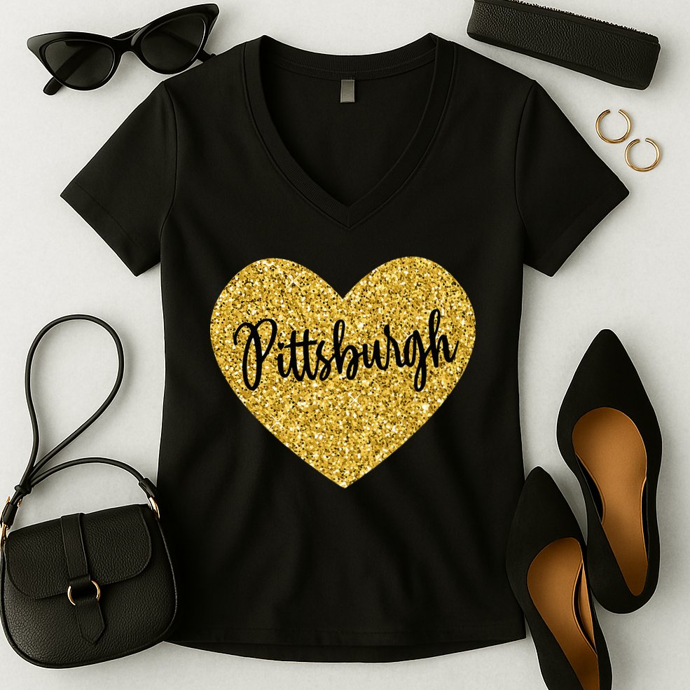 I Love Pittsburgh Pennsylvania USA Women's V-Neck T-Shirt
