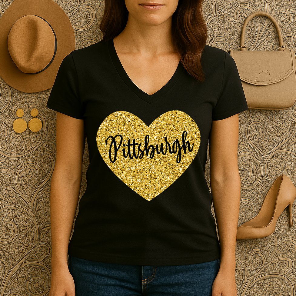 I Love Pittsburgh Pennsylvania USA Women's V-Neck T-Shirt