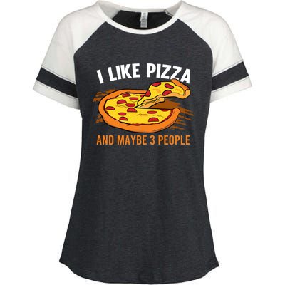 I Like Pizza And Maybe 3 People Pizza Fan Funny Pizza Gift Enza Ladies Jersey Colorblock Tee