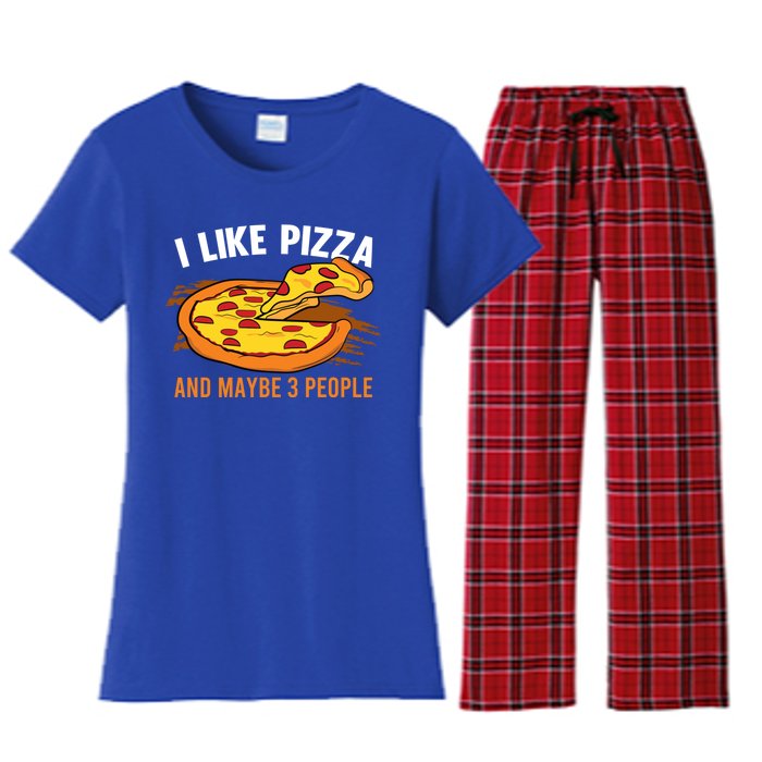 I Like Pizza And Maybe 3 People Pizza Fan Funny Pizza Gift Women's Flannel Pajama Set