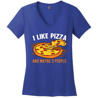 I Like Pizza And Maybe 3 People Pizza Fan Funny Pizza Gift Women's V-Neck T-Shirt