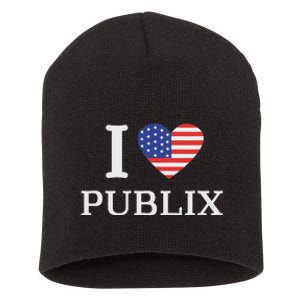 I Love Publix Usa Flag Funny Sarcastic Short Acrylic Beanie