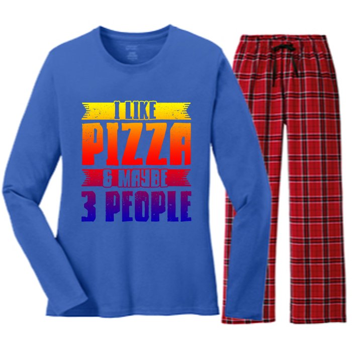 I Like Pizza And Maybe 3 People Pizza Lover Gift Women's Long Sleeve Flannel Pajama Set 