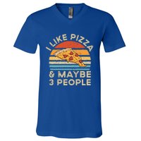 I Like Pizza And Maybe 3 People Retro Vintage Gift V-Neck T-Shirt