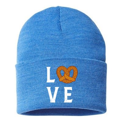 I Love Pretzels For Pretzel Day Funny Ger Foodie Lover Cute Gift Sustainable Knit Beanie