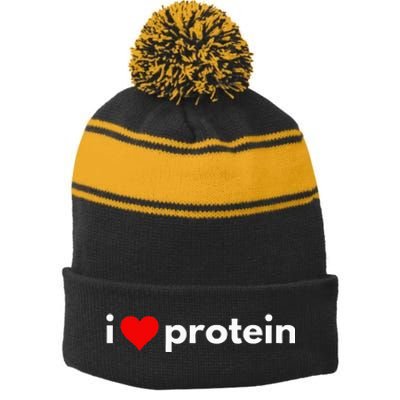 i love protein funny foodie Stripe Pom Pom Beanie