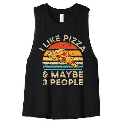 I Like Pizza And Maybe 3 People Retro Vintage Women's Racerback Cropped Tank