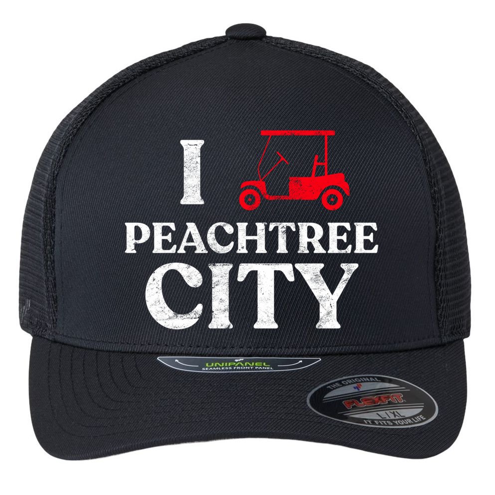 I Love Peachtree City GA Funny Golf Cart State of Georgia Flexfit Unipanel Trucker Cap