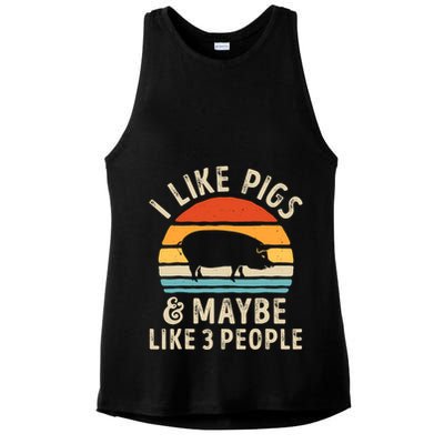 I Like Pigs And Maybe Like 3 People Pig Lover Farmer Retro Ladies PosiCharge Tri-Blend Wicking Tank