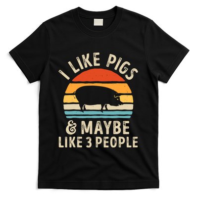 I Like Pigs And Maybe Like 3 People Pig Lover Farmer Retro T-Shirt