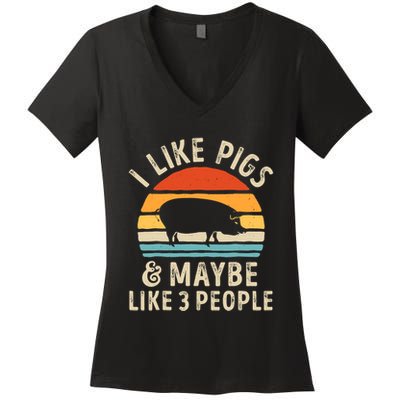 I Like Pigs And Maybe Like 3 People Pig Lover Farmer Retro Women's V-Neck T-Shirt