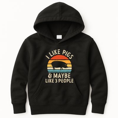 I Like Pigs And Maybe Like 3 People Pig Lover Farmer Retro Kids Hoodie