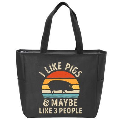 I Like Pigs And Maybe Like 3 People Pig Lover Farmer Retro Zip Tote Bag