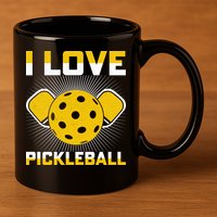 I Love Pickleball Paddle 11oz C Handle Ceramic Mug