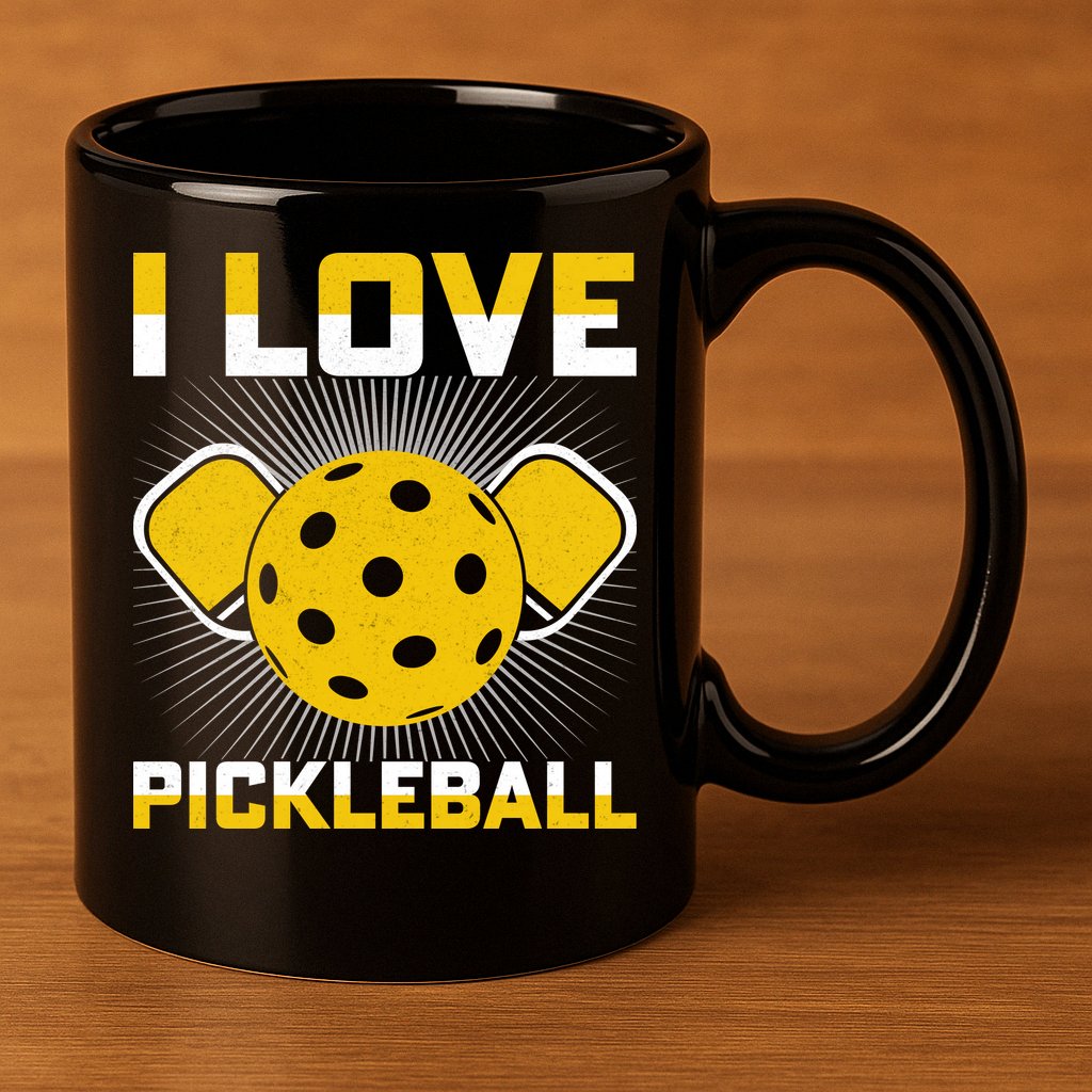 I Love Pickleball Paddle 11oz C Handle Ceramic Mug