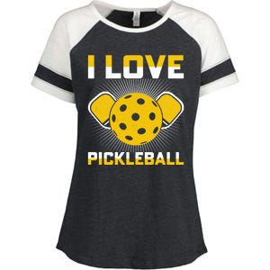 I Love Pickleball Paddle Enza Ladies Jersey Colorblock Tee