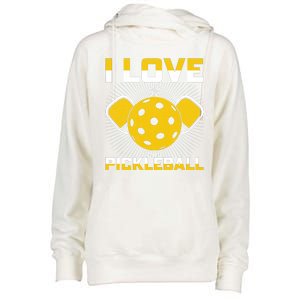 I Love Pickleball Paddle Womens Funnel Neck Pullover Hood