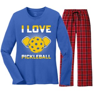 I Love Pickleball Paddle Women's Long Sleeve Flannel Pajama Set 