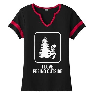 I Love Peeing Outside Girl Sign Funny Camping Hiking Outdoor Ladies Halftime Notch Neck Tee