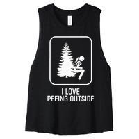 I Love Peeing Outside Girl Sign Funny Camping Hiking Outdoor Women's Racerback Cropped Tank