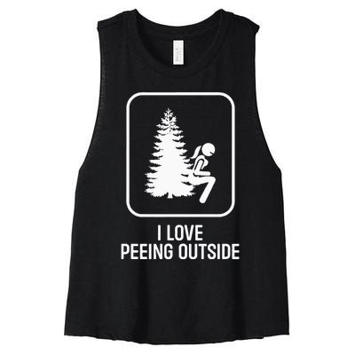 I Love Peeing Outside Girl Sign Funny Camping Hiking Outdoor Women's Racerback Cropped Tank